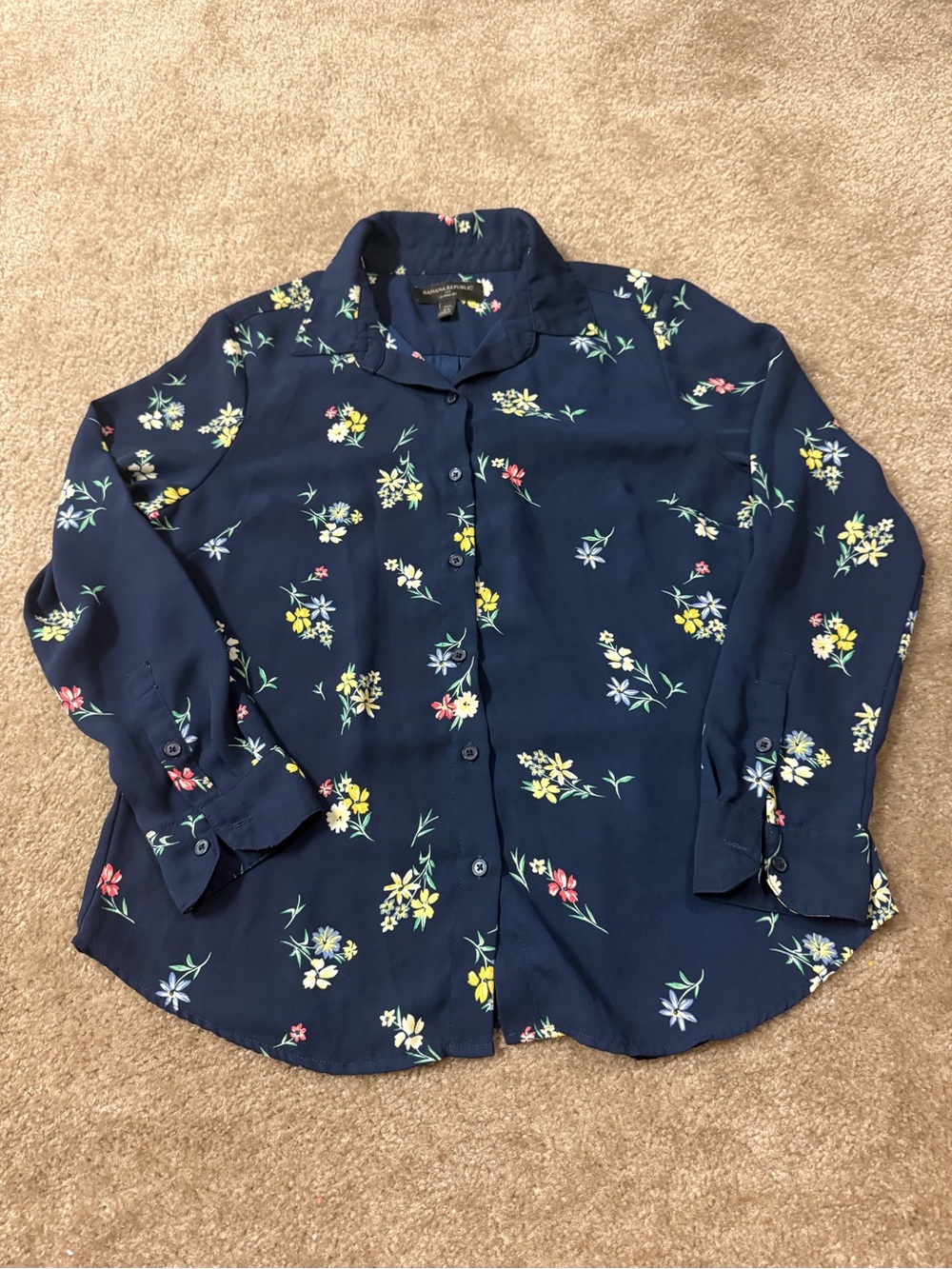 Banana Republic Navy Floral Button-Up Blouse
